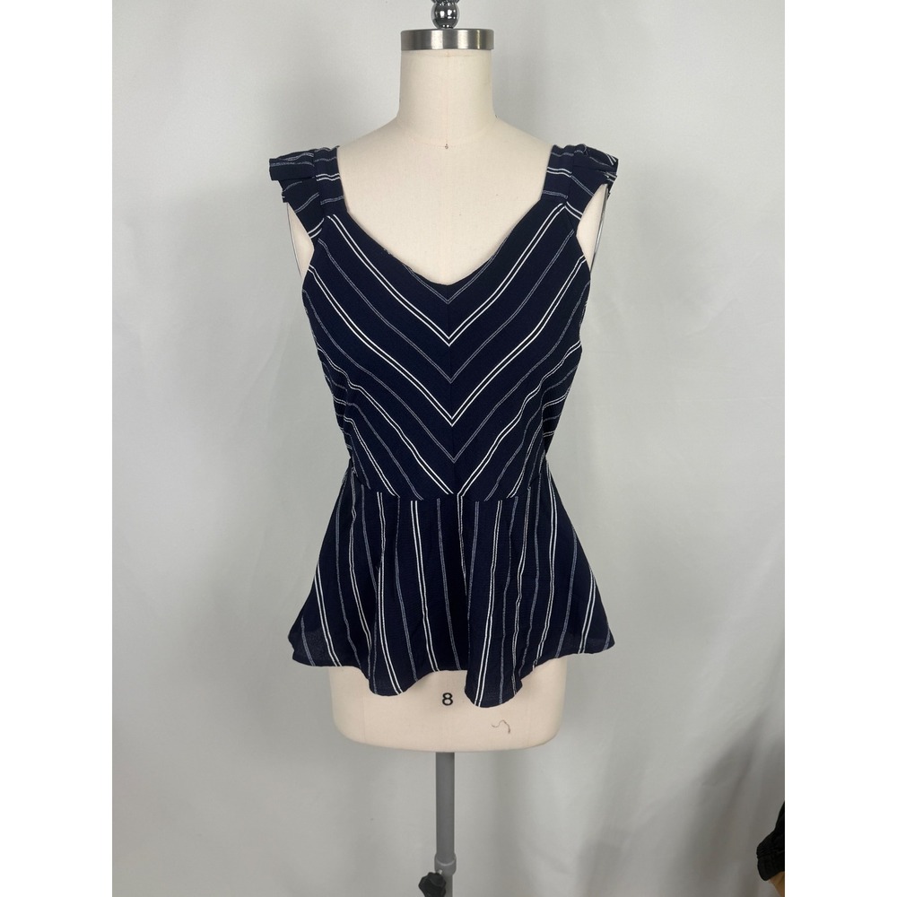 Monteau Large Striped Peplum Top Sleeveless Nautical Ruffle Feminineβ Old Money
